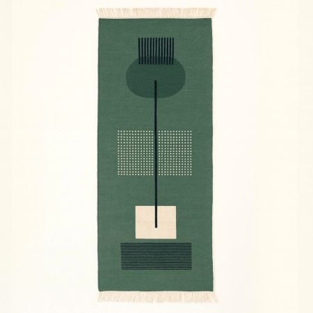 Handmade Green Cotton Geometric Dhurrie For Living Room